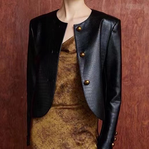 Sheepskin Crocodile Pattern Leather Jacket