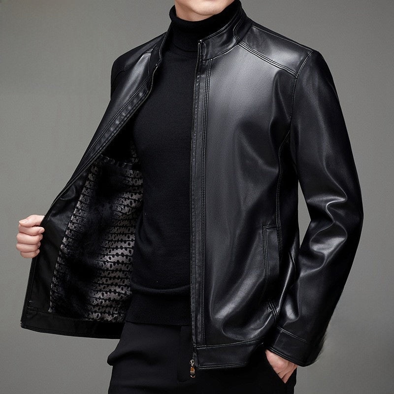 Fur-lined and thickened leather coat - Leather jacket