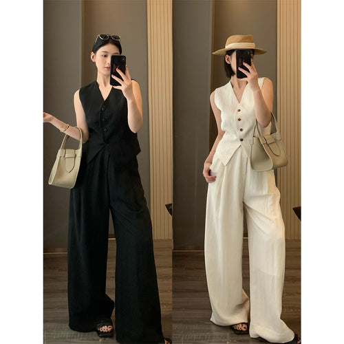 Tencel Linen Sleeveless Vest Wide-Leg Pants Set