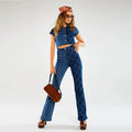 Women's Printed Slim Fit Denim Wide-Leg Pants