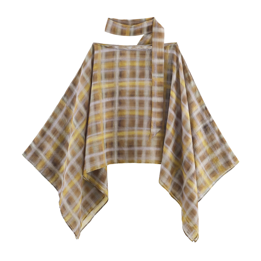 Plaid Cape Top and Midi Skirt Set