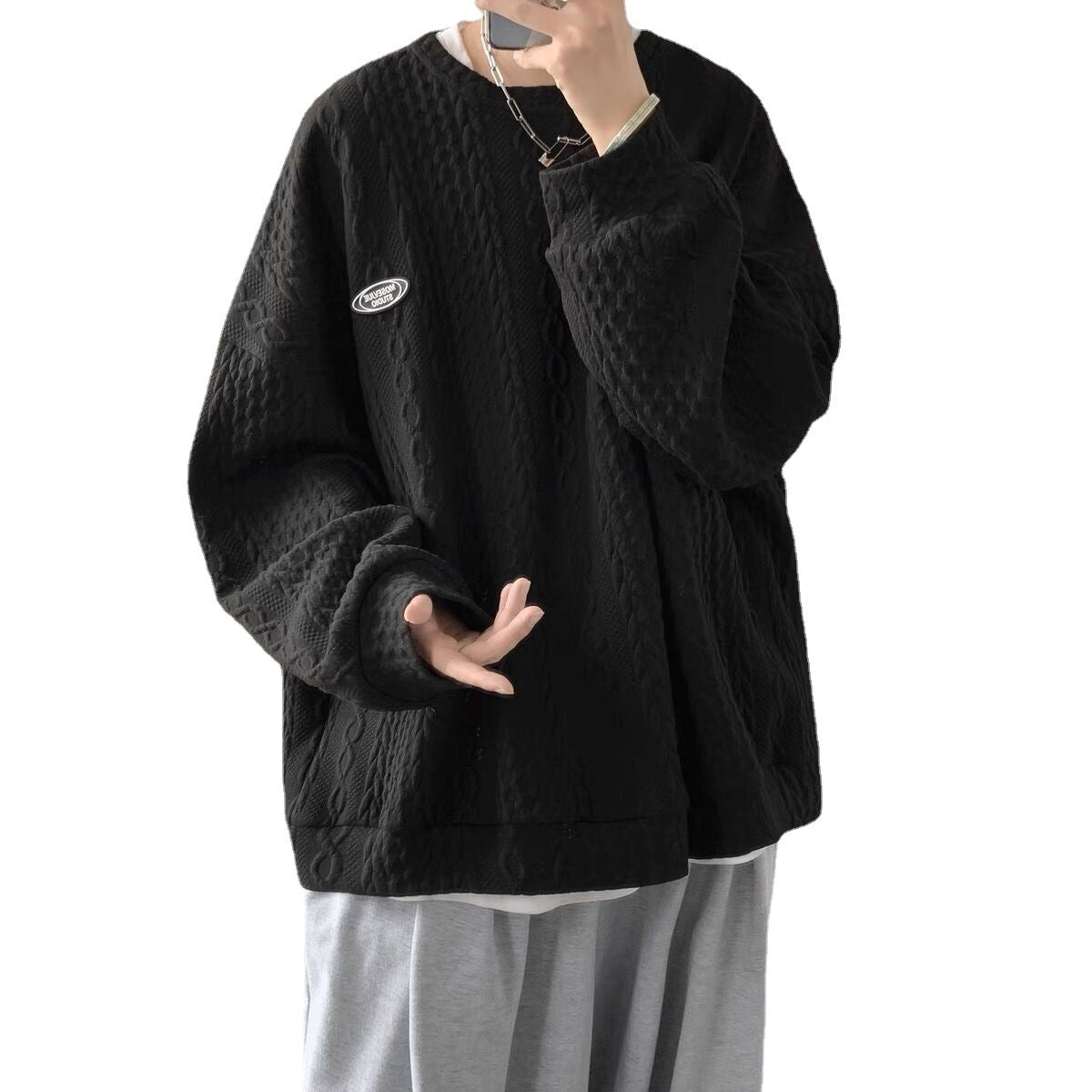 Sweatshirt Loose - wist Texture Sweatshirt Loose Fit Round Neck Top