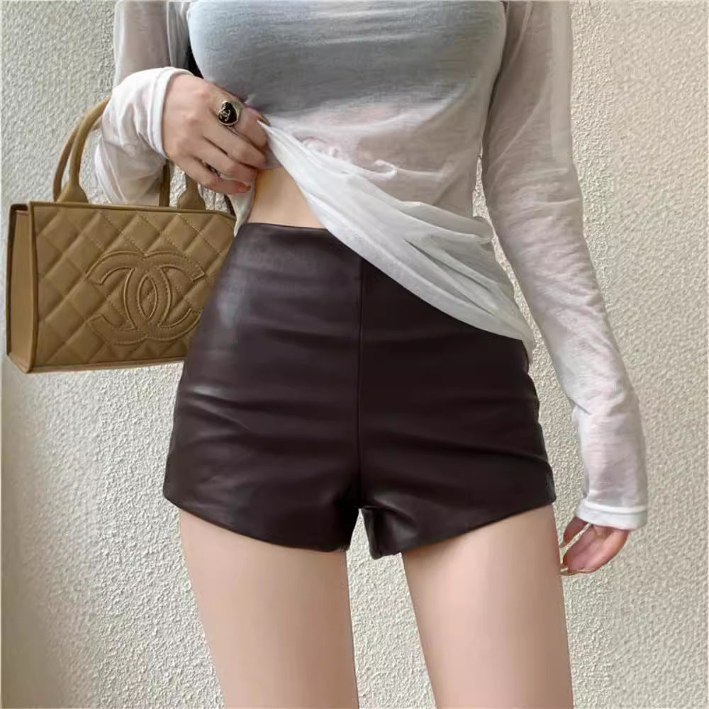 Slim-Fit High Waist PU Leather Shorts