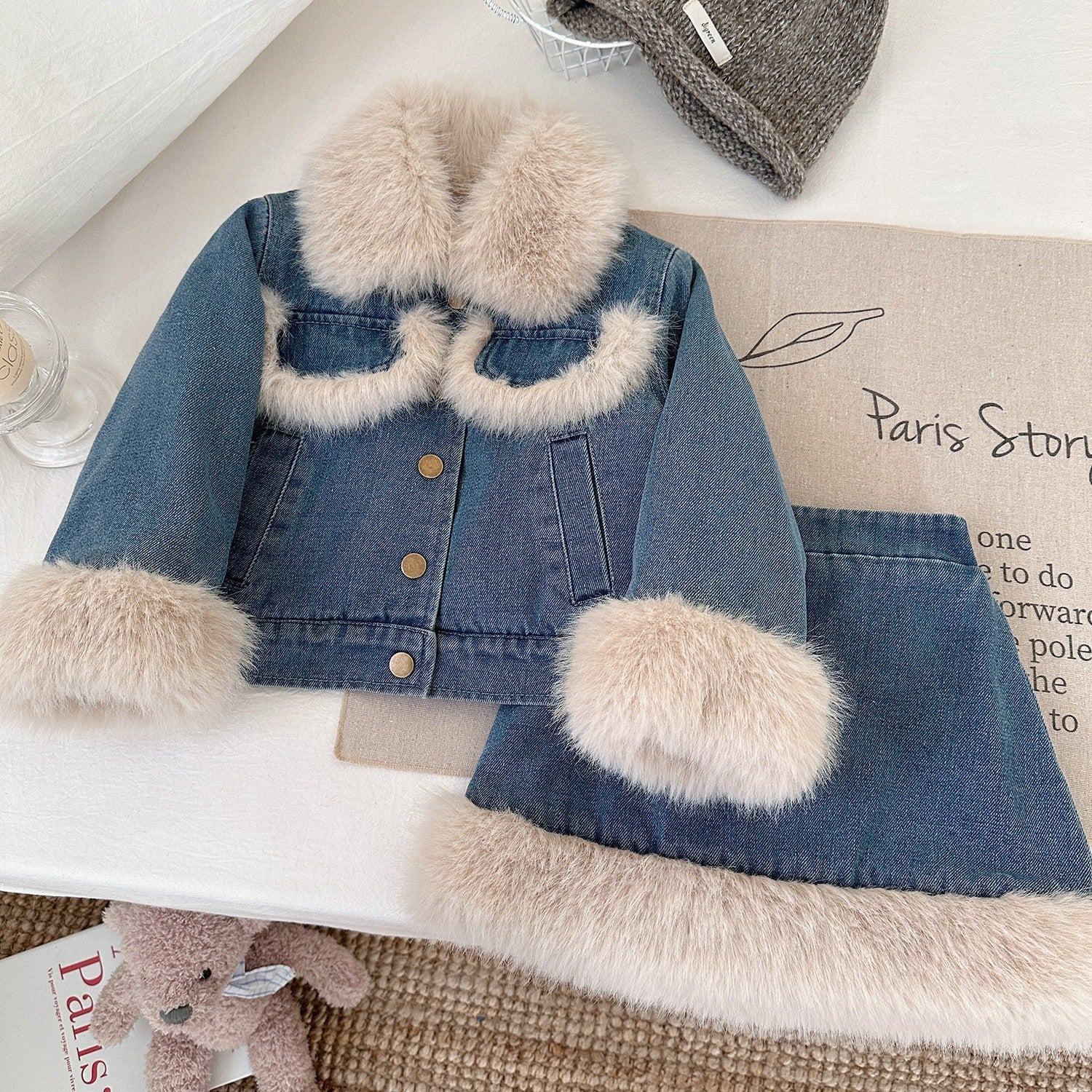 Girls' Winter Denim Jacket and Skirt
