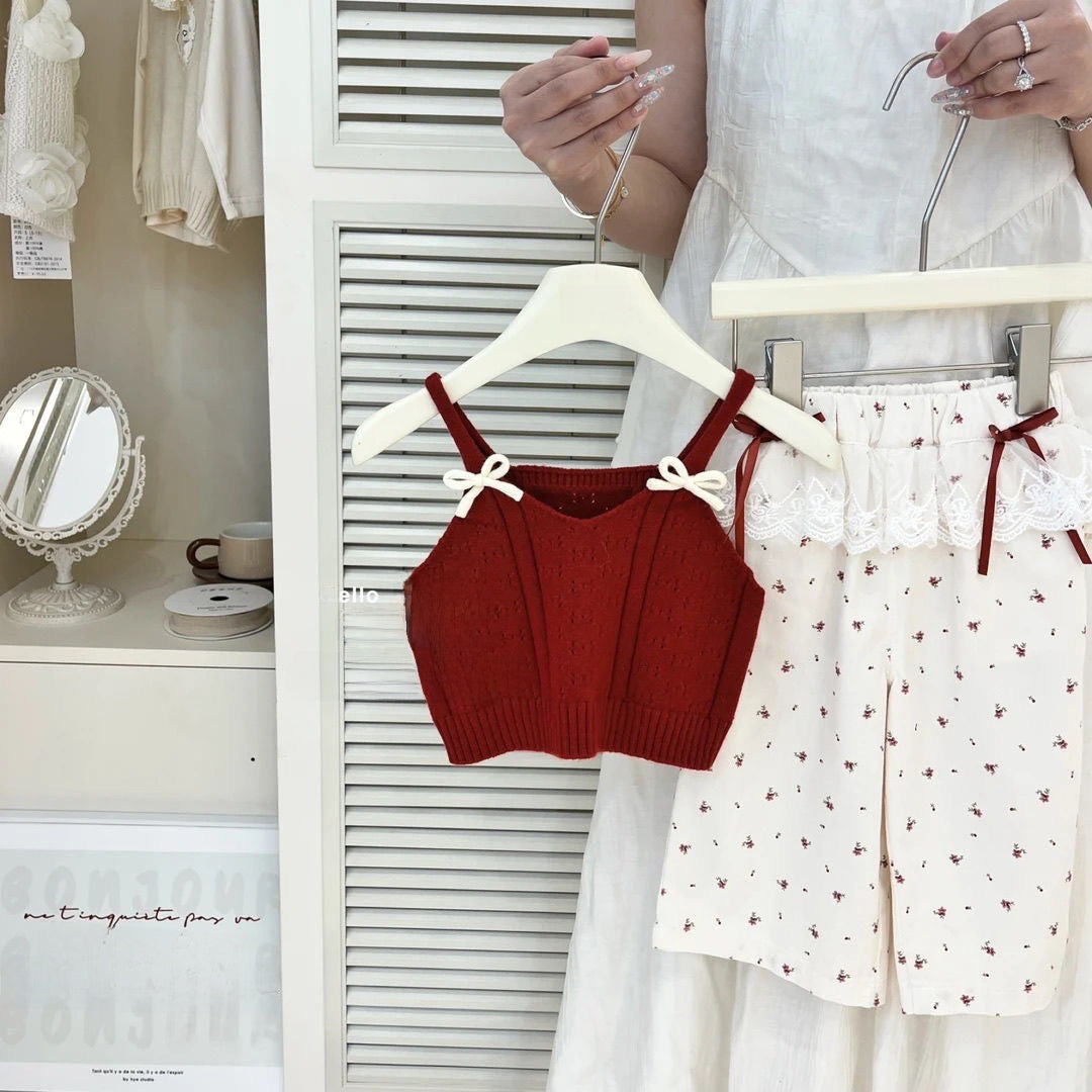Girls' Knit Sleeveless Top and Wide Leg Pants Set