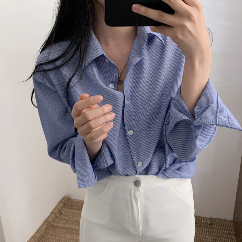 Casual long-sleeved striped shirt