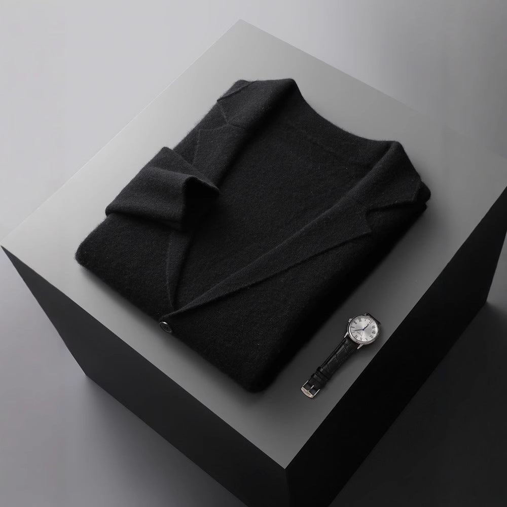 Men's Pure Wool V-neck Cardigan Thickened Sweater