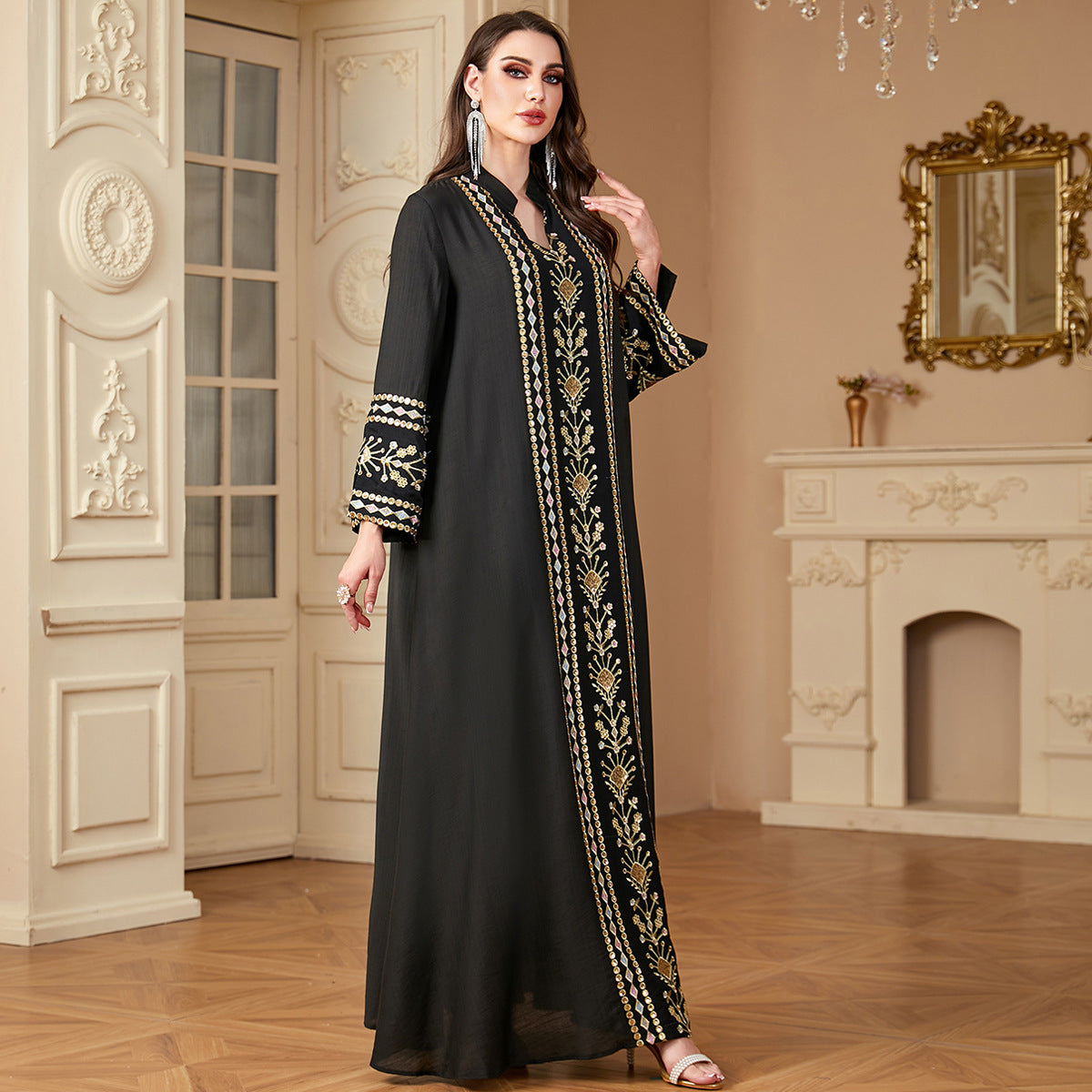 Muslim embroidery patchwork long dress