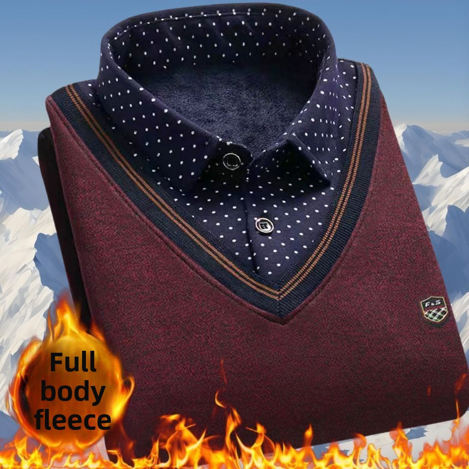 Winter fleece knitted sweater - fake two pieces