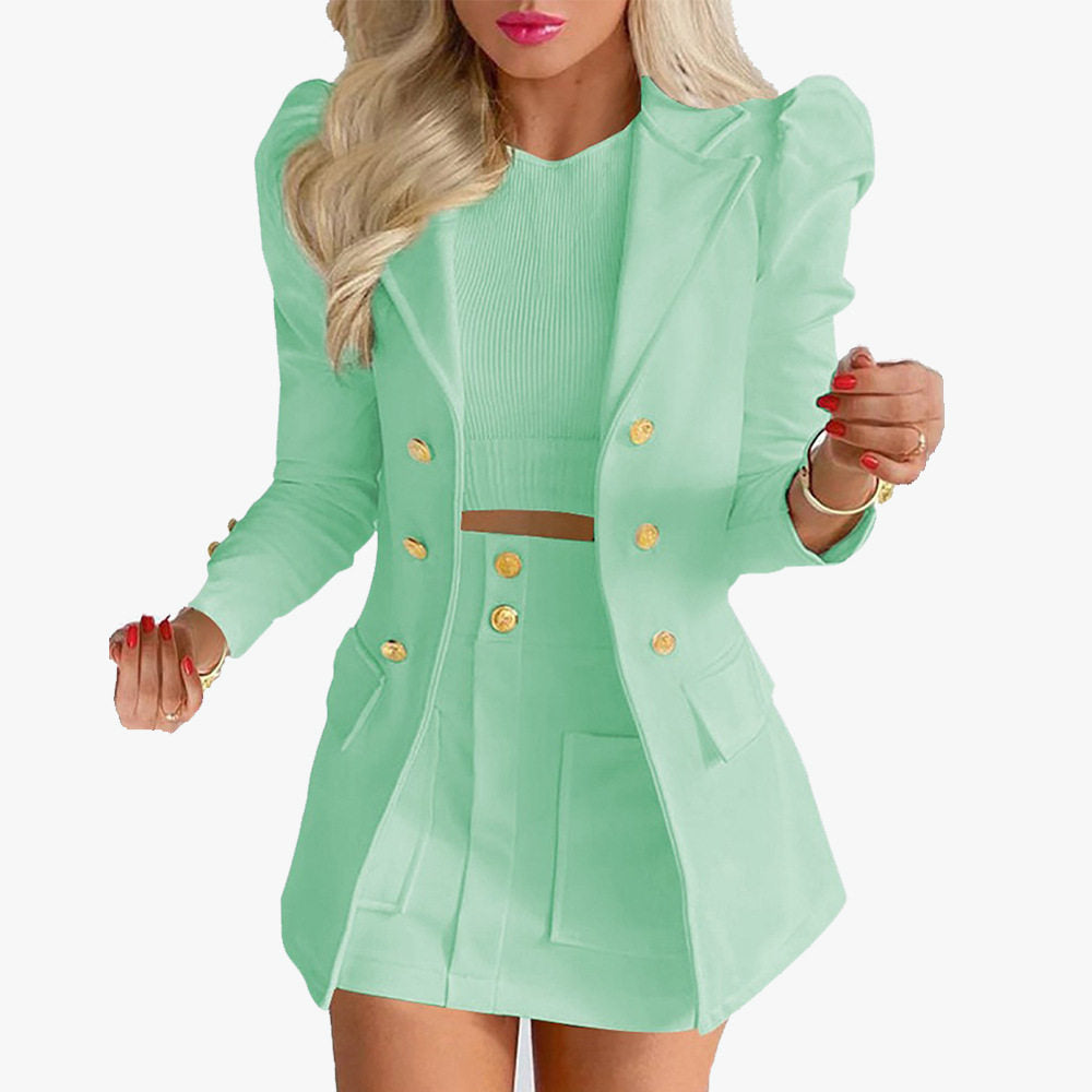 Women's suit set - Cardigan top with short skirt