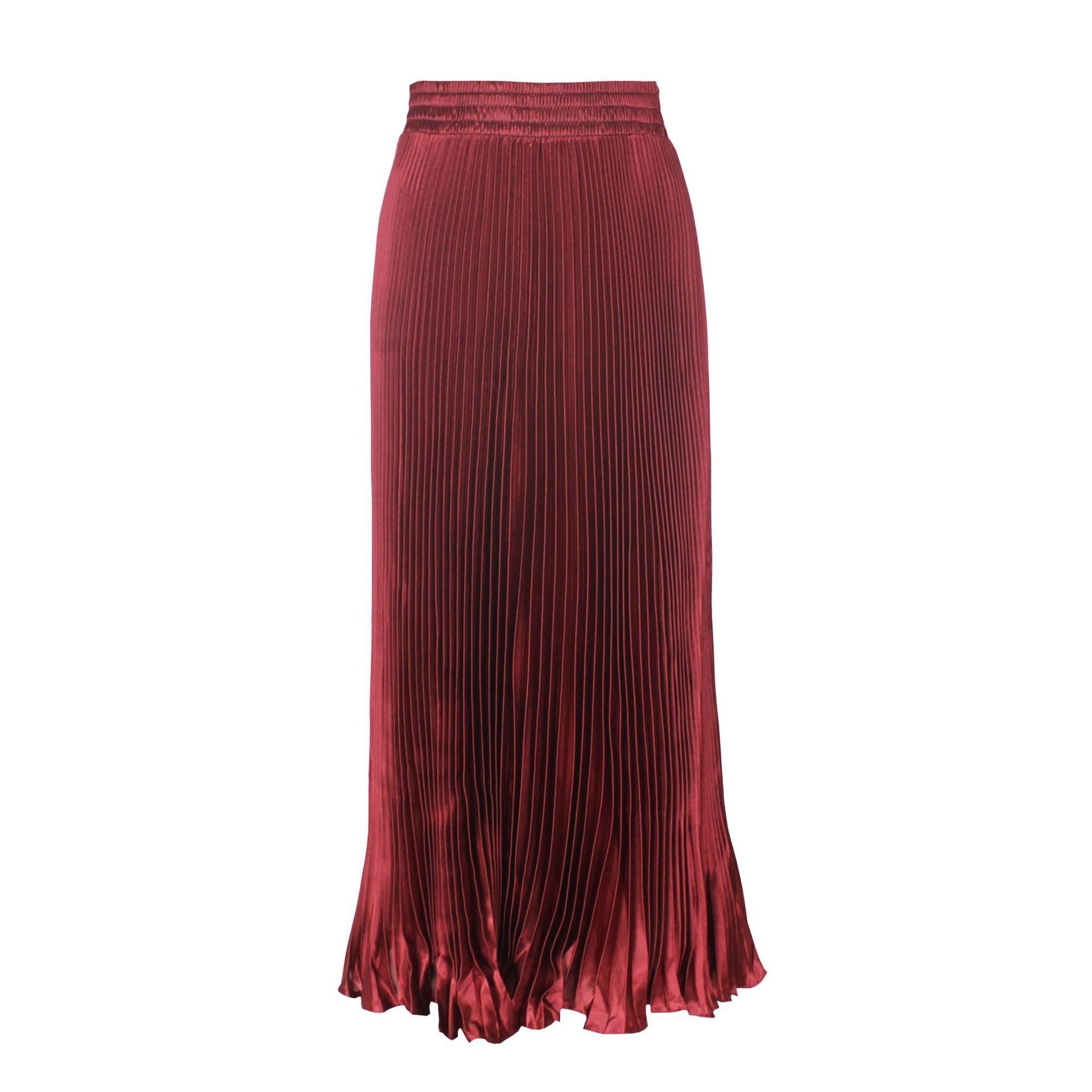 Satin Pleated Midi Skirt High Waist
