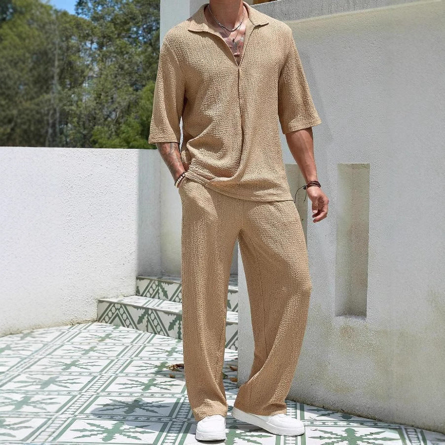 Men's Short Sleeve Shirt and Trousers Casual Set