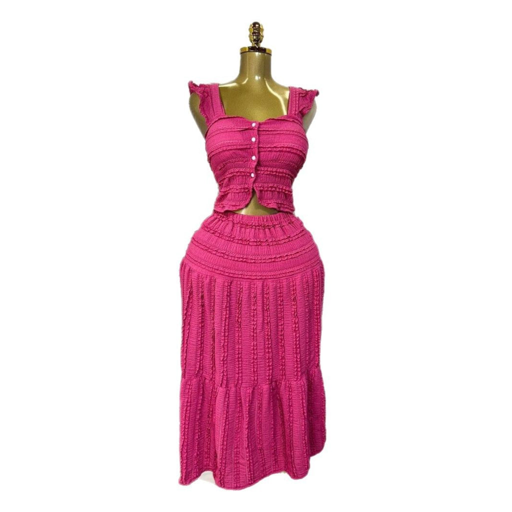 Women's Short Halter Top and Pleated Skirt Set
