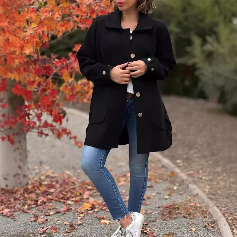 Women's Lapel Bow Woolen Coat