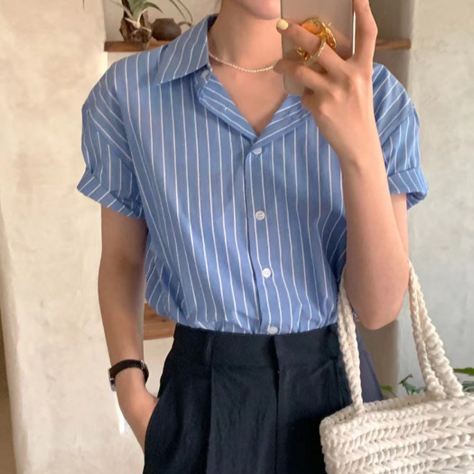 Striped short-sleeved shirt