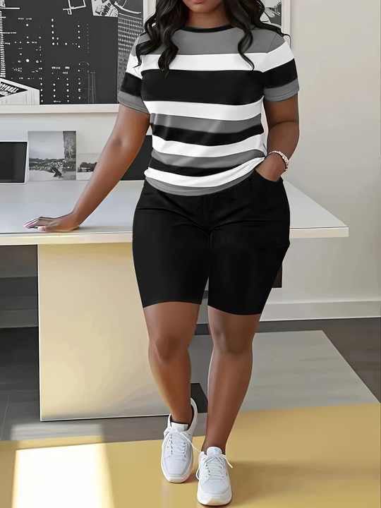 Loose print short sleeve shorts