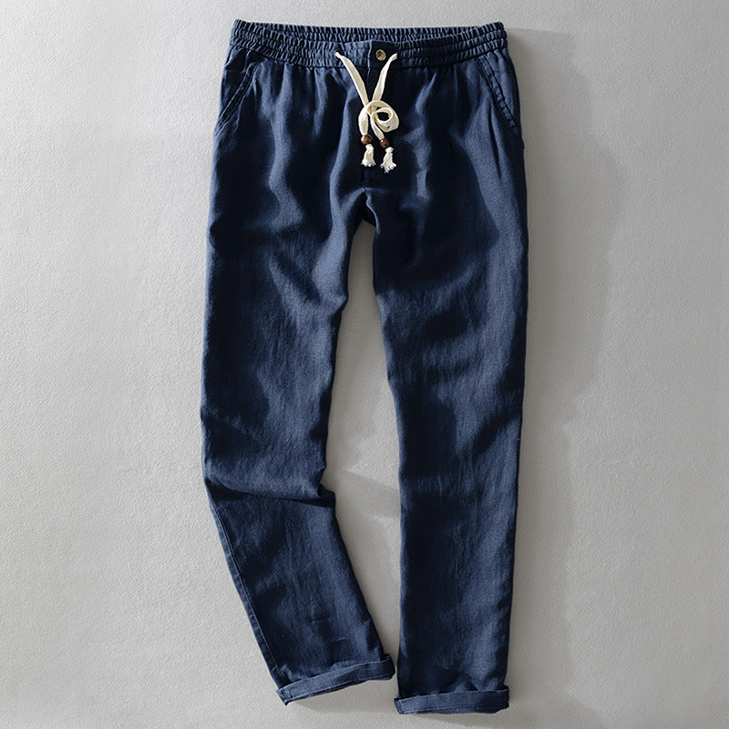 Men's Linen Straight Leg Casual Trousers