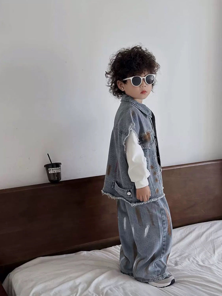 Boy's Denim Vest Set