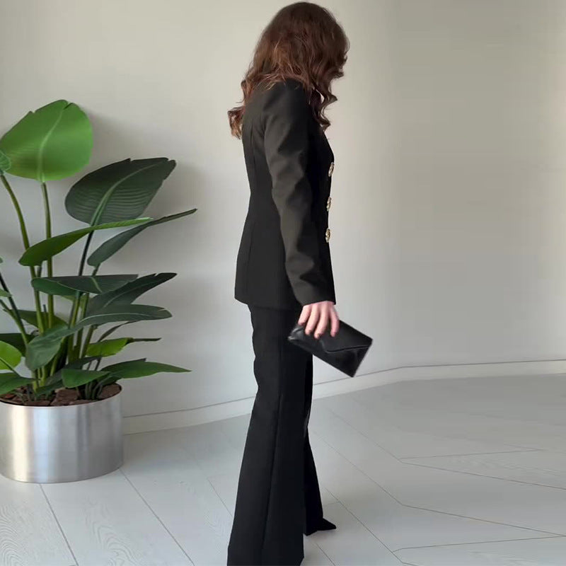 Long-sleeved slimming black two-piece suit