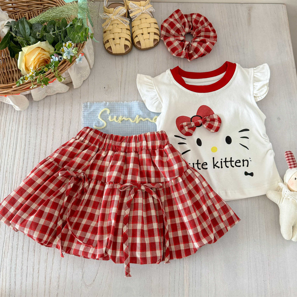 Girls' Bow Sleeve Top and Skirt Set