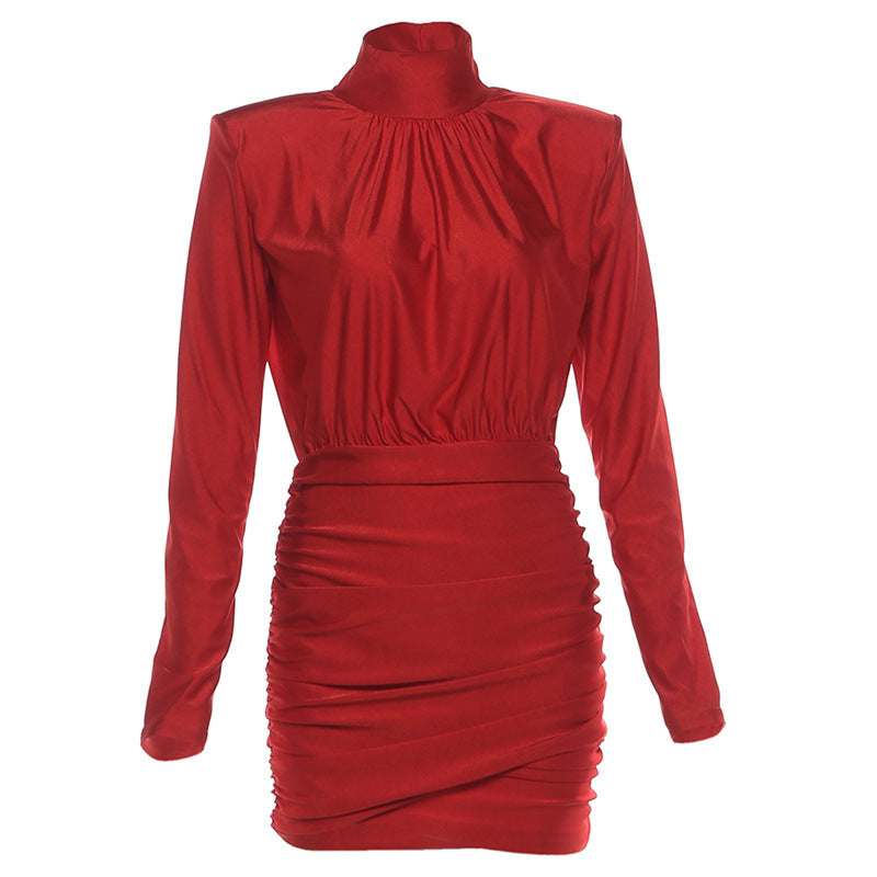 Sexy high-neck long-sleeved bodycon mini skirt