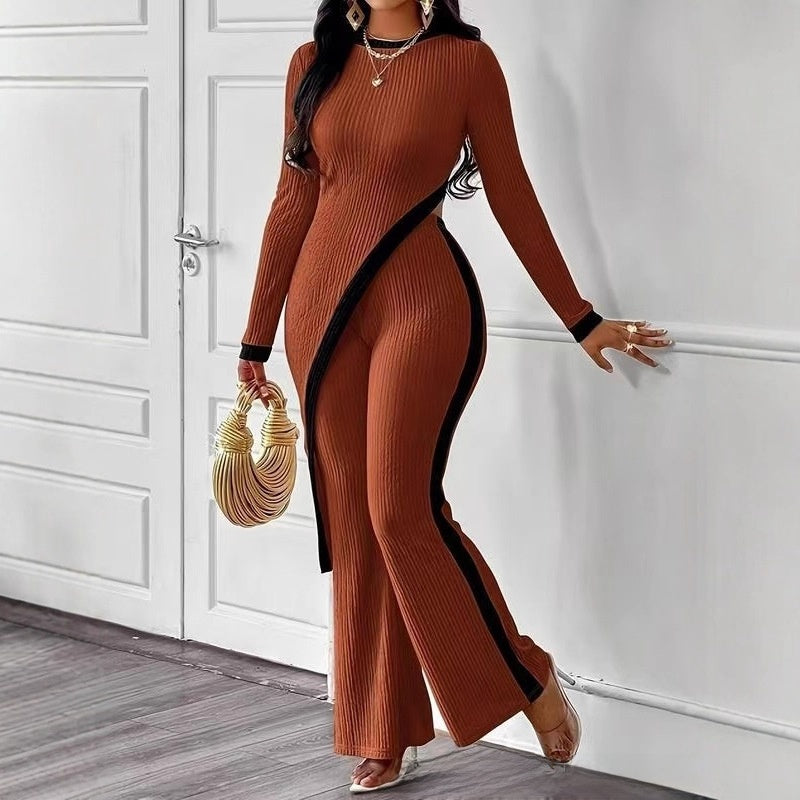 Fashionable Color-Contrast Slit T-Shirt