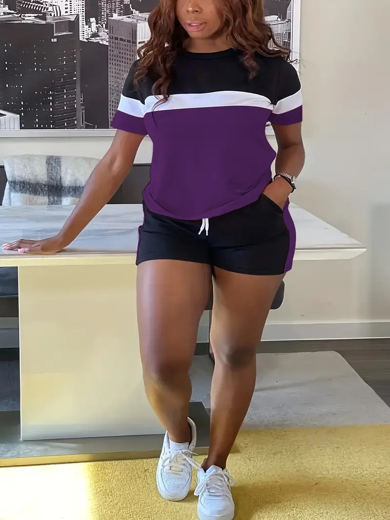 Loose print short sleeve shorts