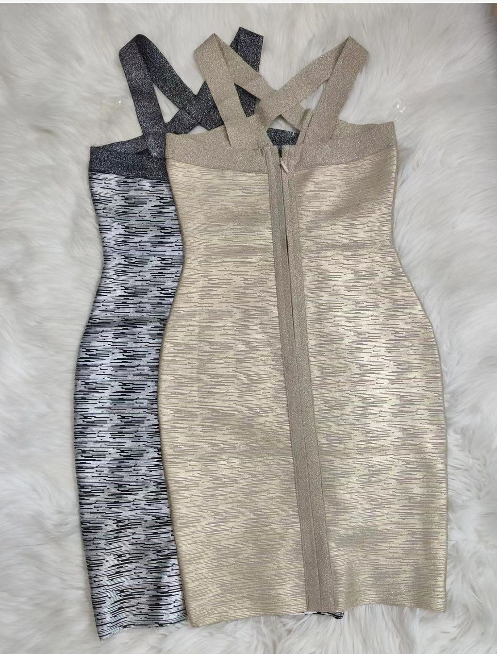 Sleeveless Gold Foil Halter Mini Dress