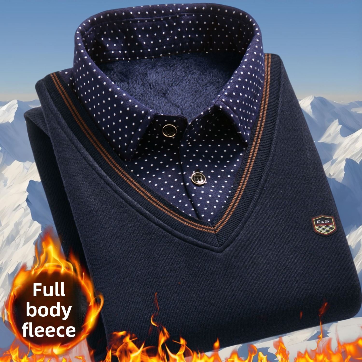 Winter fleece knitted sweater - fake two pieces