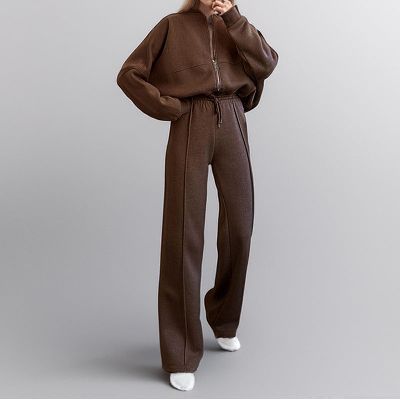 Women's Casual Zipper Jacket and Trousers Set