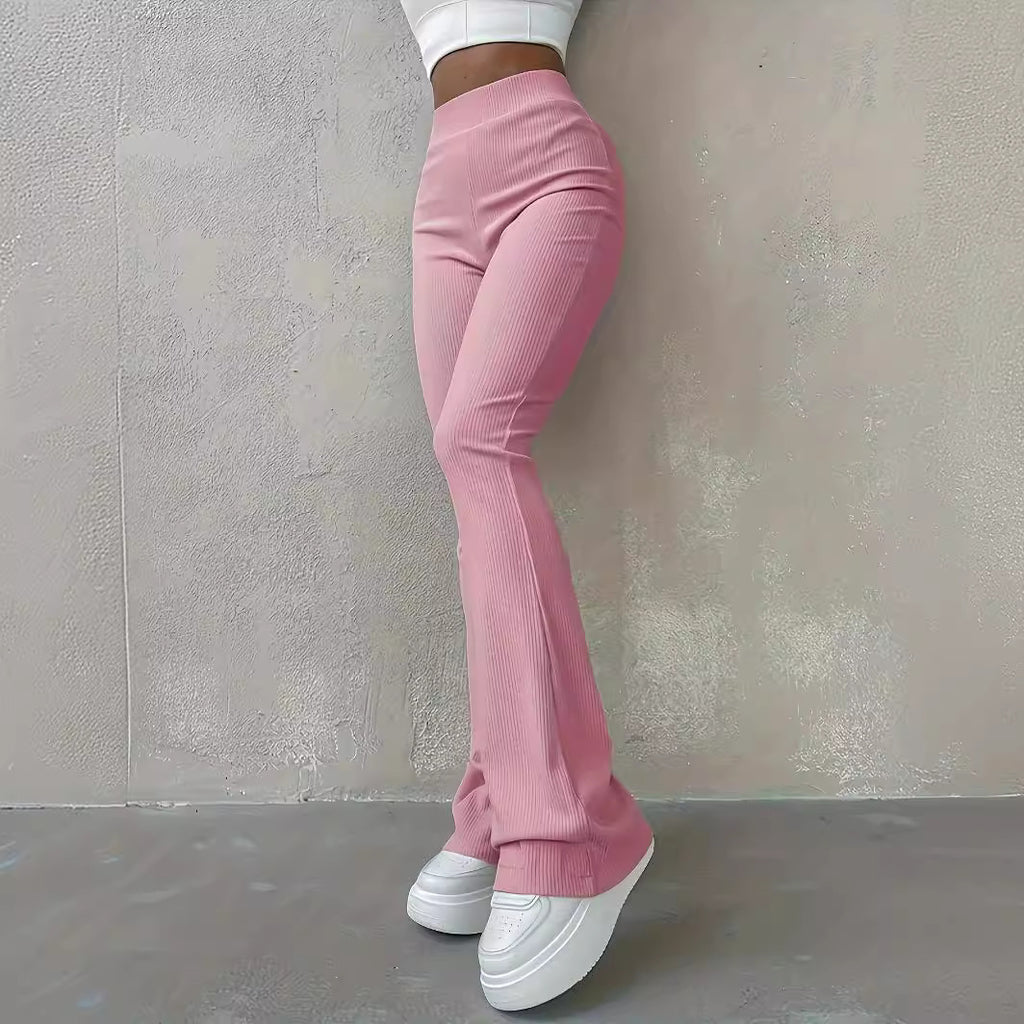 Solid color high waist fashion trousers