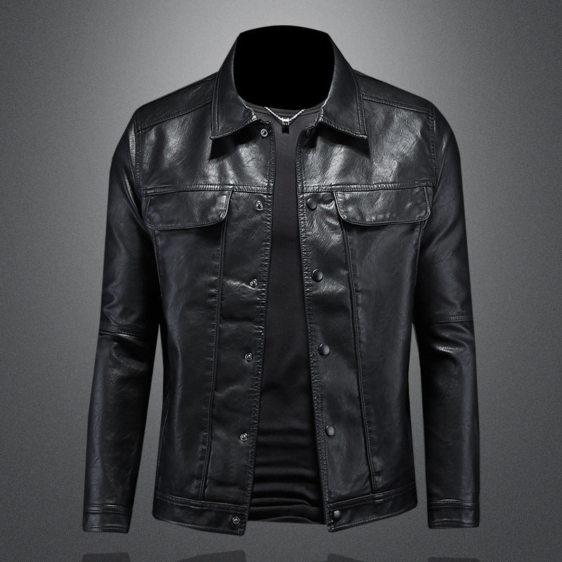 Men's PU Leather Jacket Slim Fit Casual Lapel Motorcycle Style