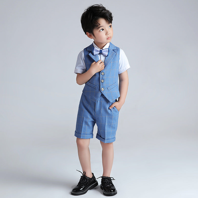 Boys Plaid Three-Piece Suit