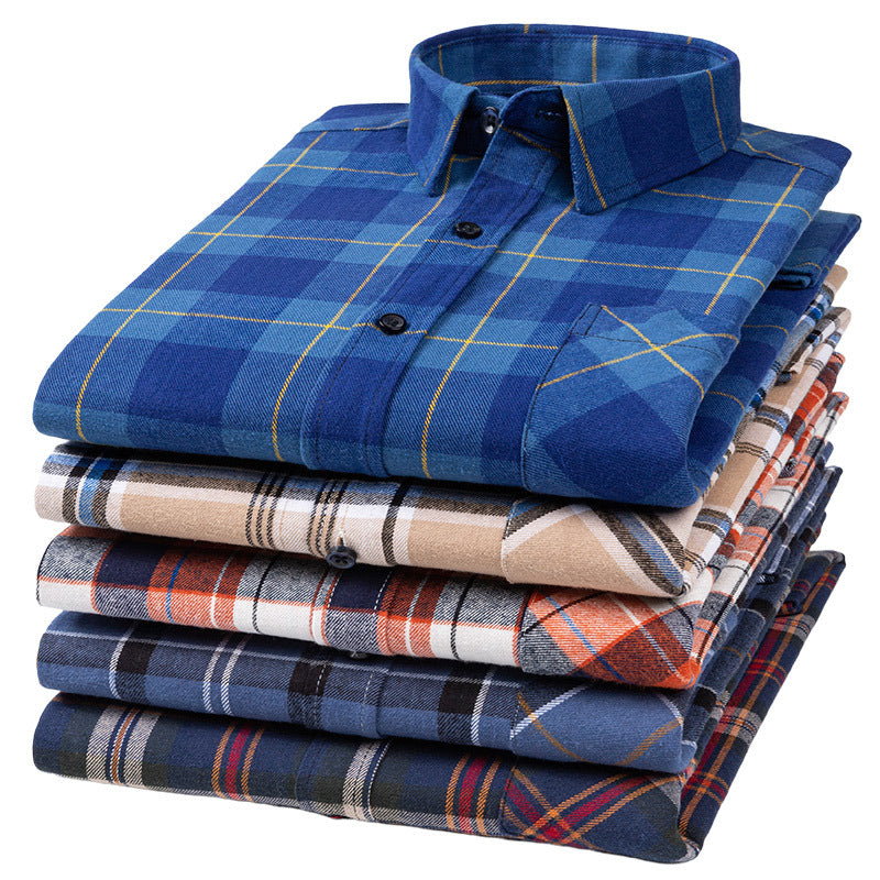 Men's Long-Sleeved Cotton Brushed Plaid Shirt