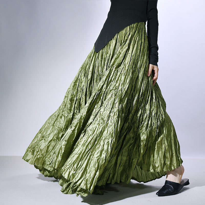Textured Pleated Long Skirt for Women