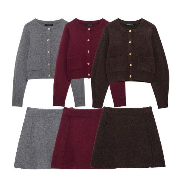 Women's Long sleeve knitted sweater and mini skirt set