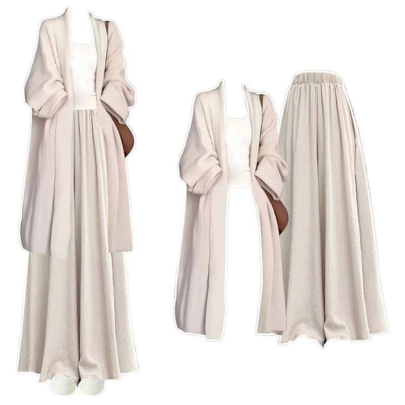 Women's pants suit - Three-piece set cardigan, camisole, and culotte trousers