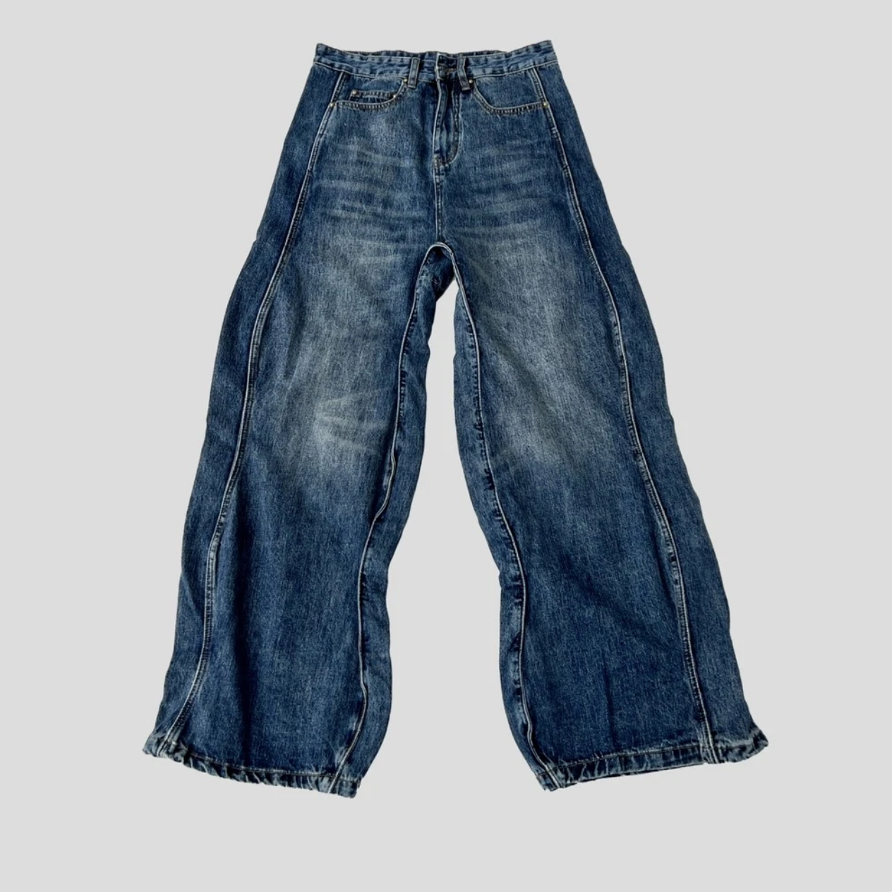 Loose Vintage Blue Washed Denim Jeans
