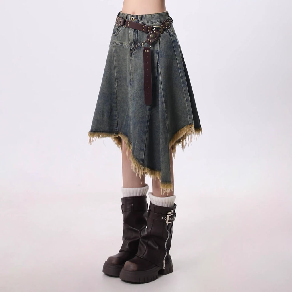 Retro High-Waisted Denim Skirt