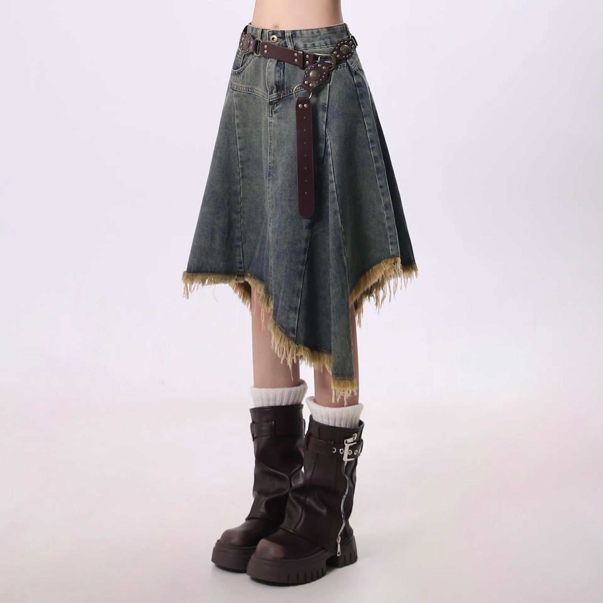 Retro High-Waisted Denim Skirt