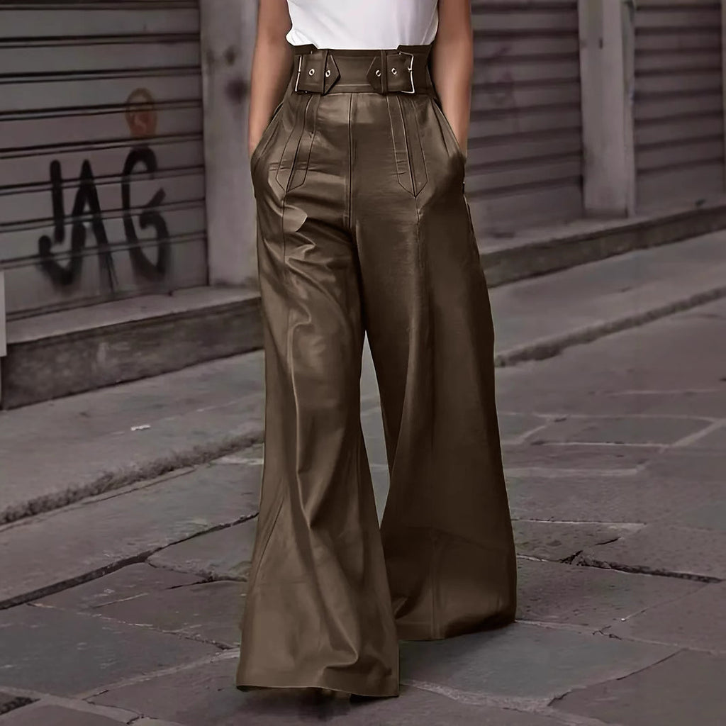 Flared High Waist PU Leather Pants