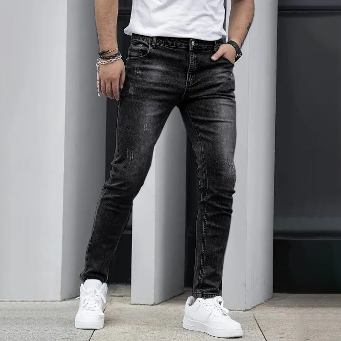 Men's casual solid-colored jeans