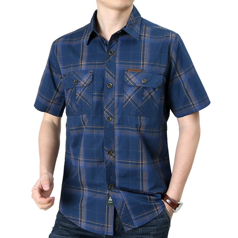 Men's Plaid Short Sleeve Cotton Shirt