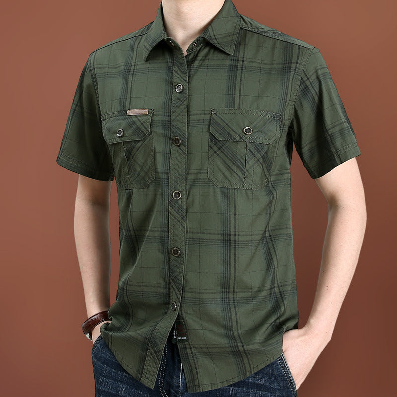 Men's Plaid Short Sleeve Cotton Shirt