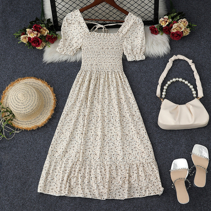 French Retro Floral Print Women Dress