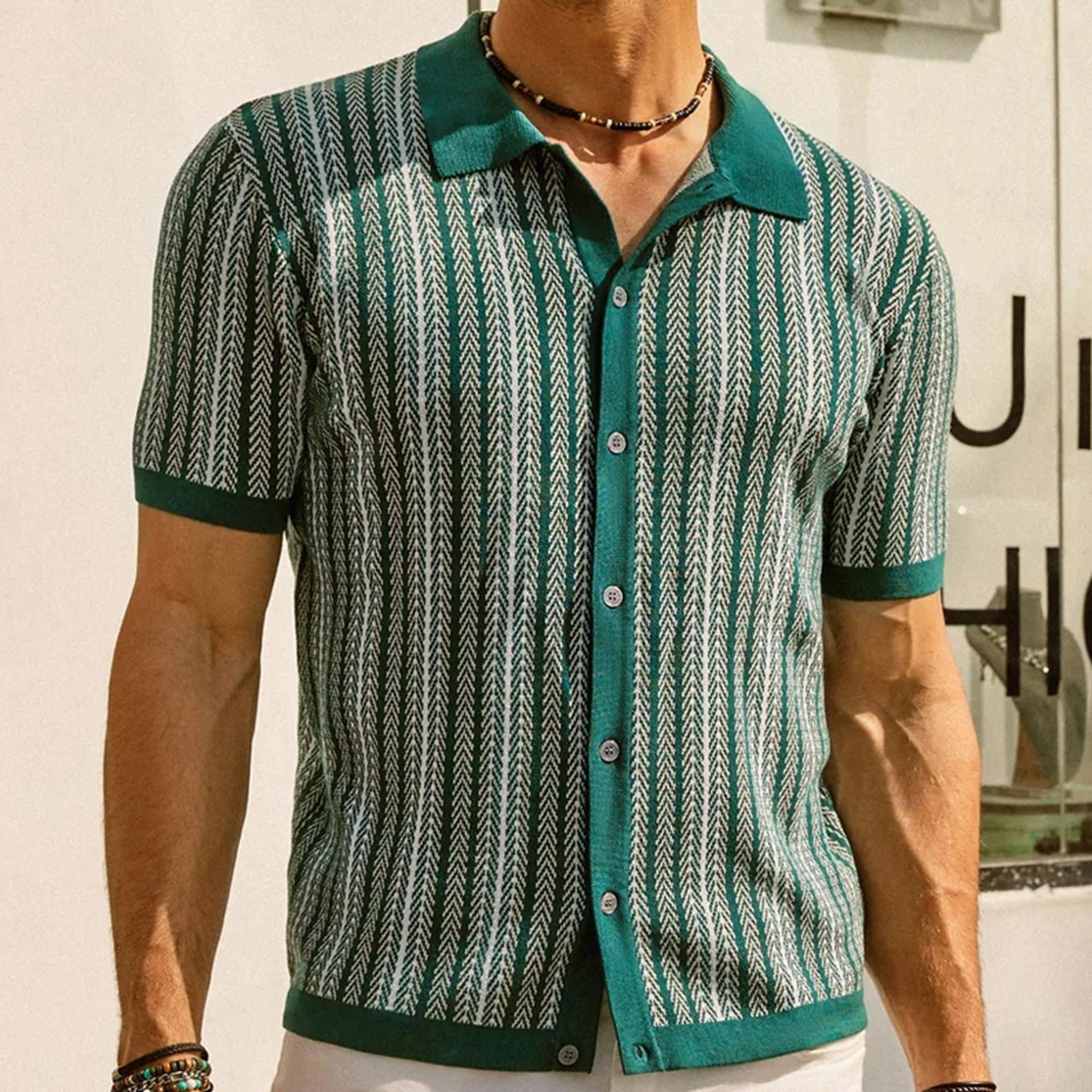 Men's Striped Jacquard Polo Shirt