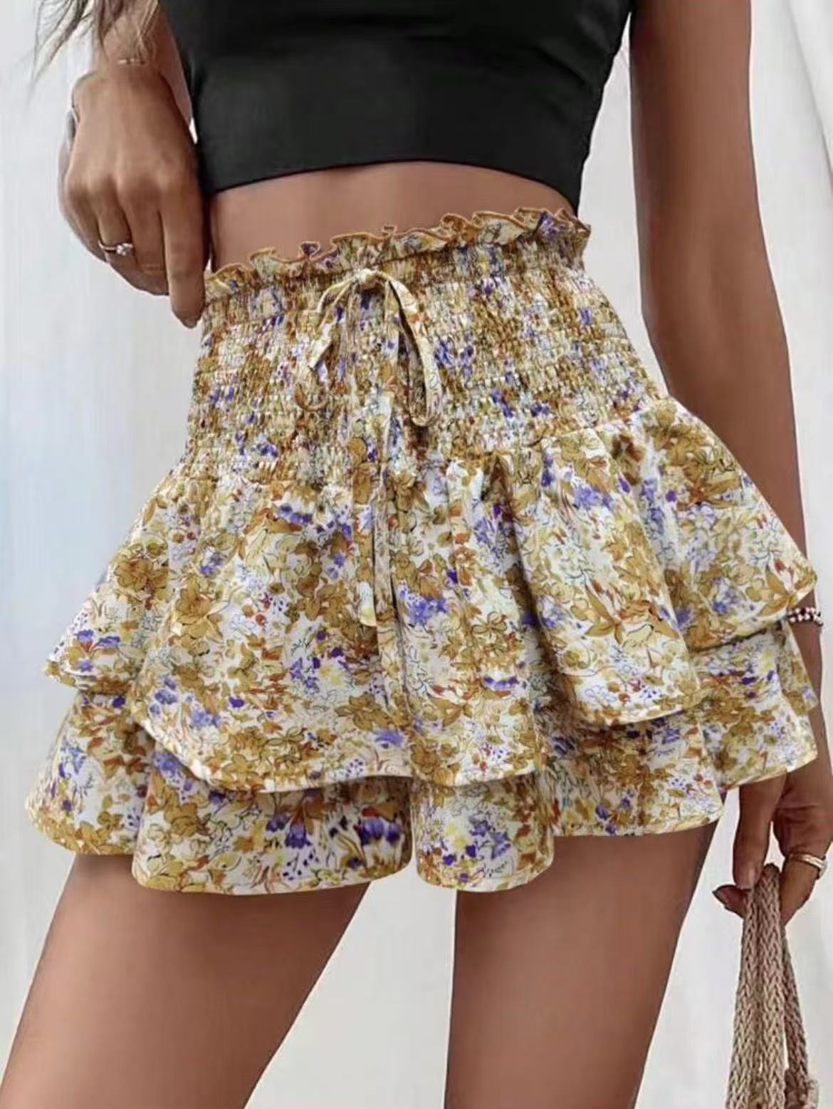 Printed Wide-leg High Waist Casual Shorts