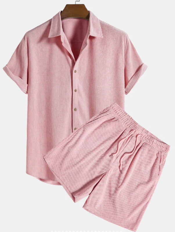 Men's Corduroy Short Sleeve Shirt and Shorts Set