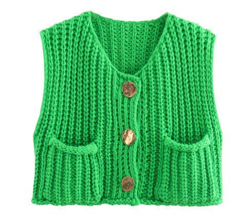 Short sleeve knitted cardigan without sleeves