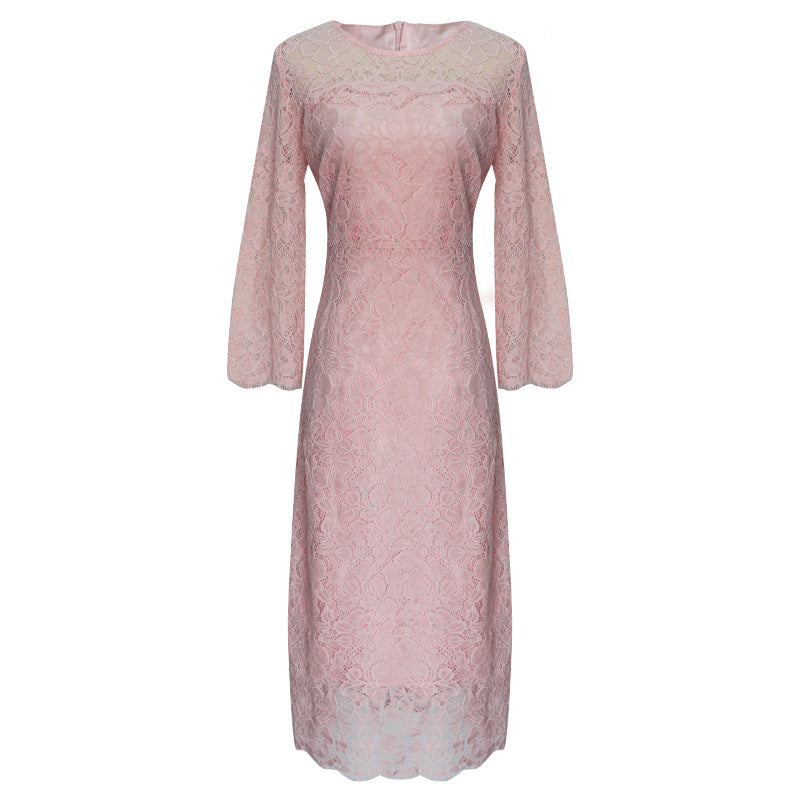 Pink Floral Lace A-line Dress